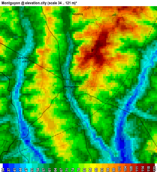 Montguyon elevation map