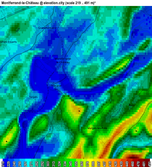 Montferrand-le-Château elevation map