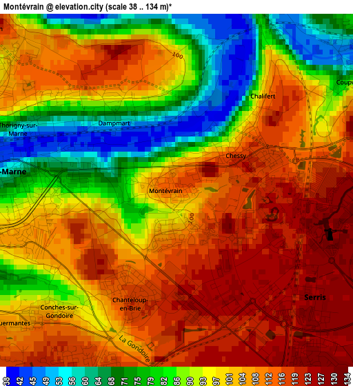 Montévrain elevation map