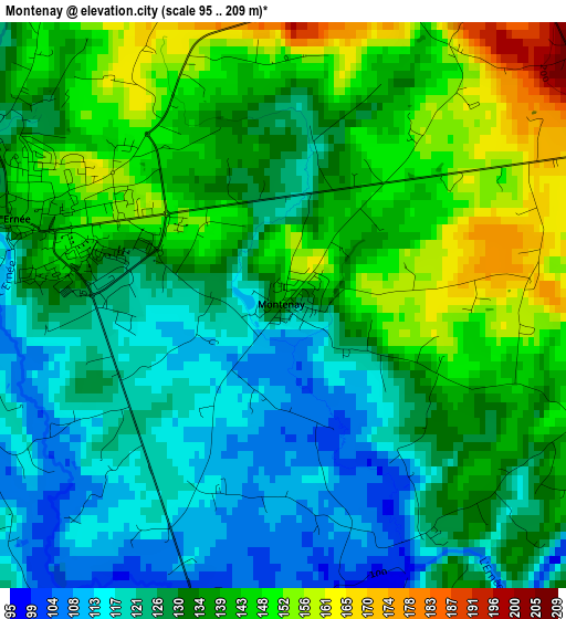 Montenay elevation map