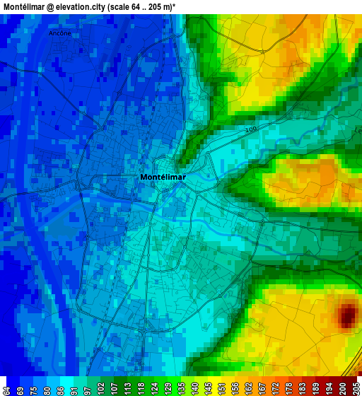 Montélimar elevation map