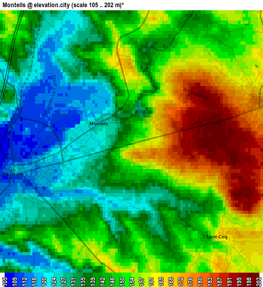 Monteils elevation map