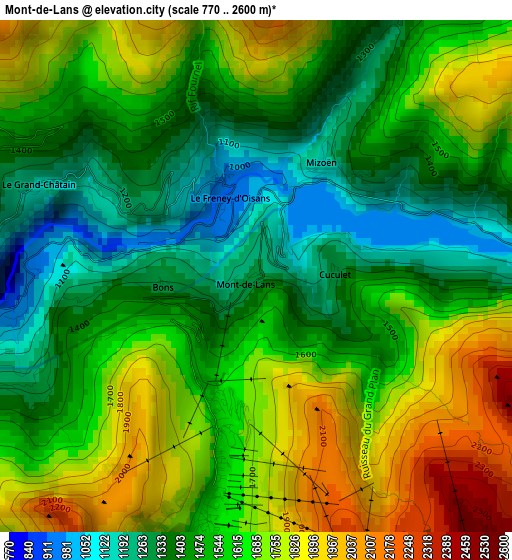 Mont-de-Lans elevation map