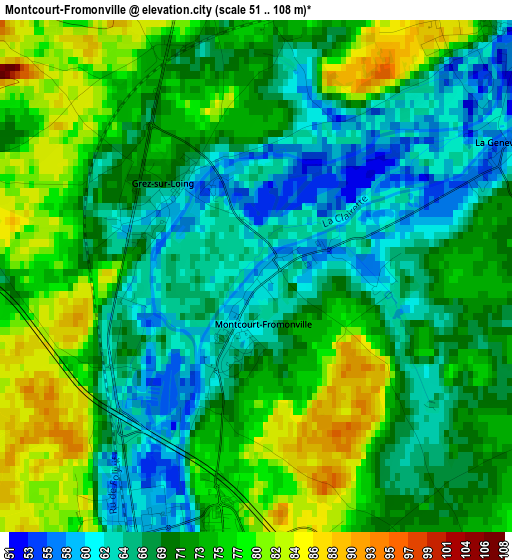 Montcourt-Fromonville elevation map