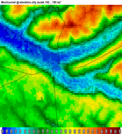 Montcornet elevation map