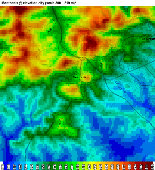 Montcenis elevation map