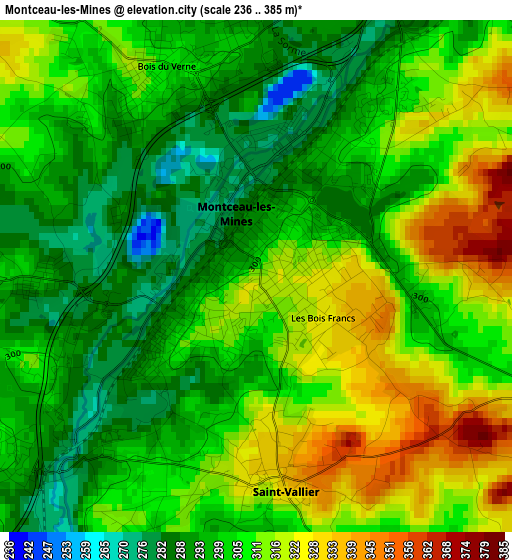 Montceau-les-Mines elevation map