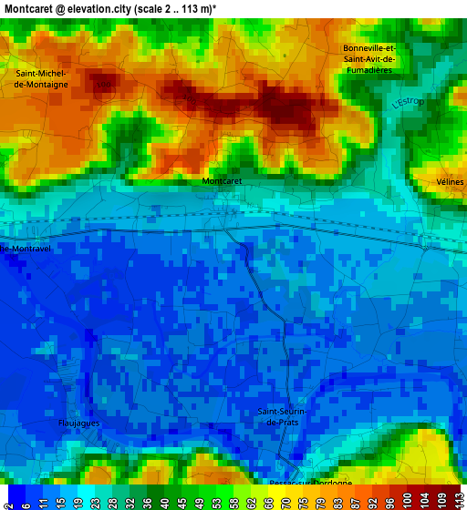 Montcaret elevation map