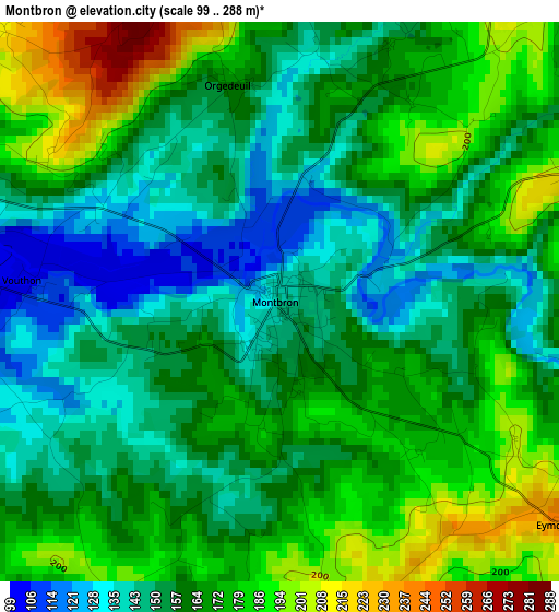 Montbron elevation map