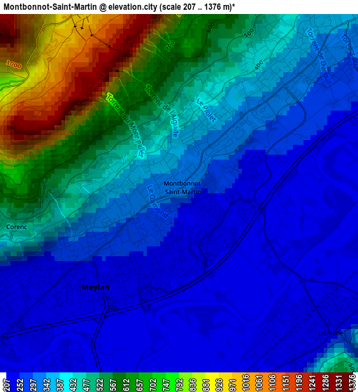 Montbonnot-Saint-Martin elevation map