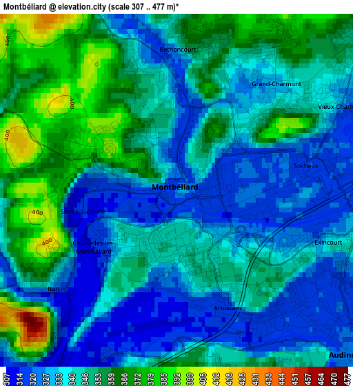 Montbéliard elevation map