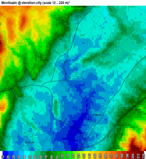 Montbazin elevation map