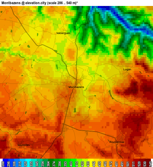 Montbazens elevation map