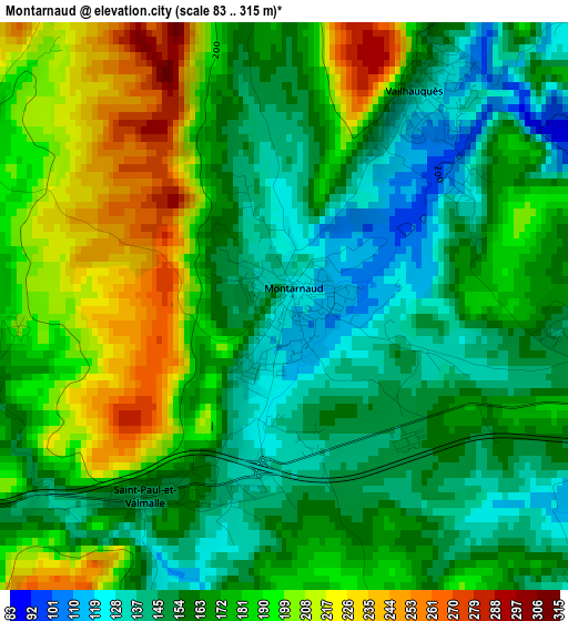 Montarnaud elevation map