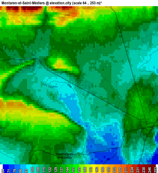 Montaren-et-Saint-Médiers elevation map