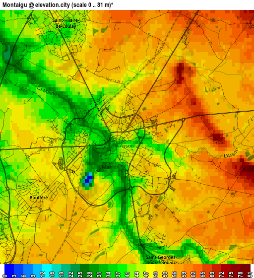 Montaigu elevation map