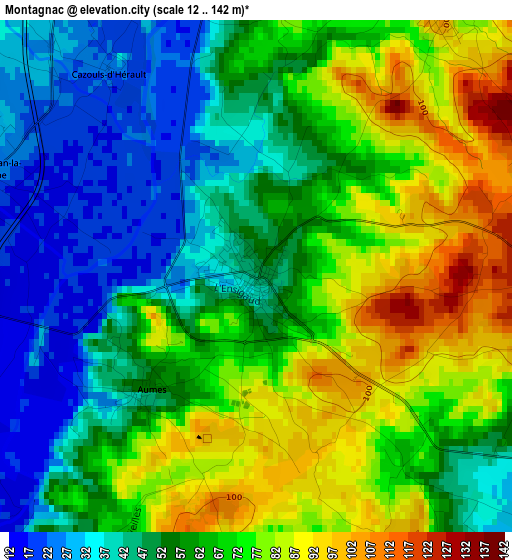 Montagnac elevation map