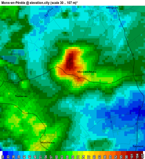 Mons-en-Pévèle elevation map