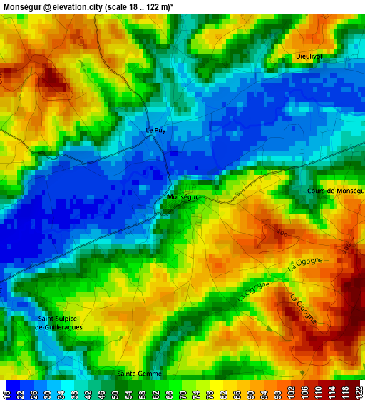 Monségur elevation map