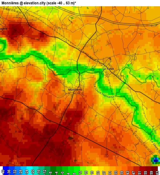 Monnières elevation map