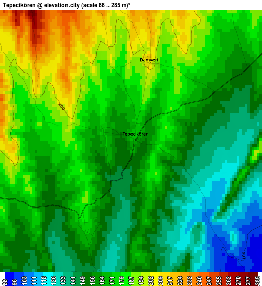 Tepecikören elevation map