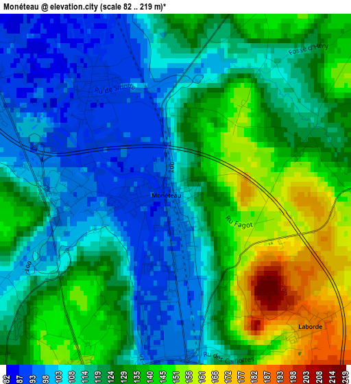 Monéteau elevation map