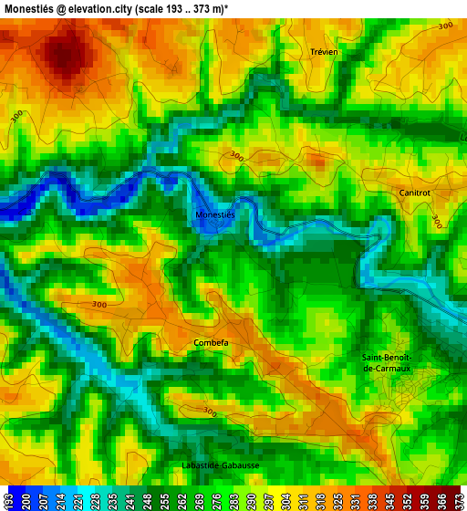 Monestiés elevation map