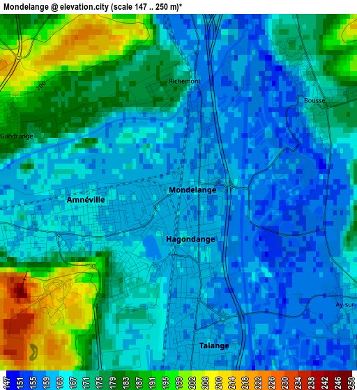 Mondelange elevation map