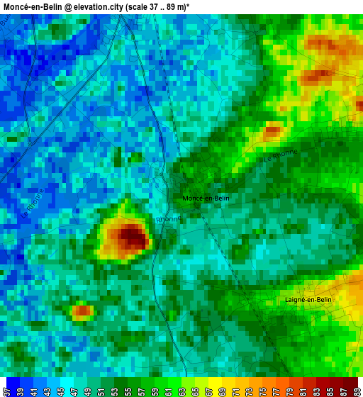 Moncé-en-Belin elevation map