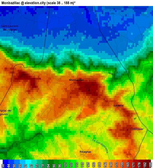 Monbazillac elevation map