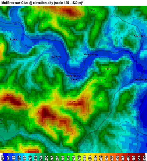 Molières-sur-Cèze elevation map