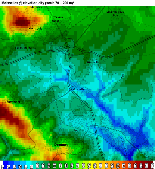 Moisselles elevation map