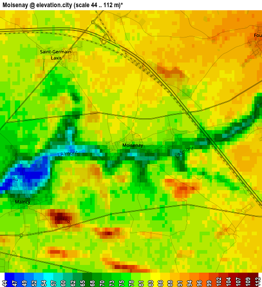 Moisenay elevation map