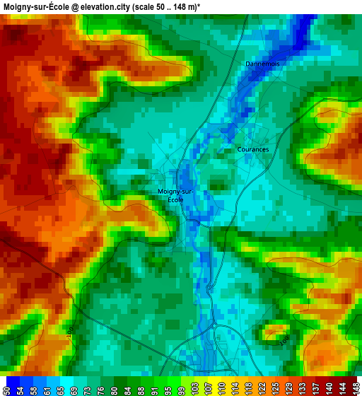 Moigny-sur-École elevation map