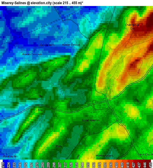 Miserey-Salines elevation map