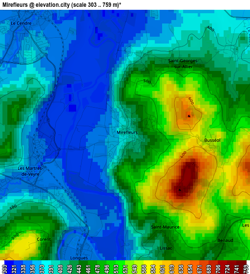 Mirefleurs elevation map