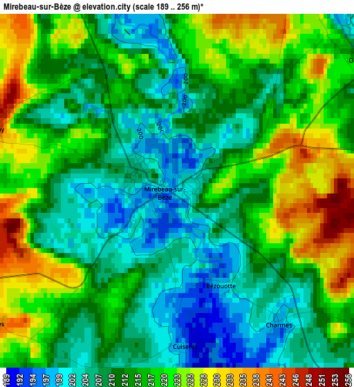 Mirebeau-sur-Bèze elevation map