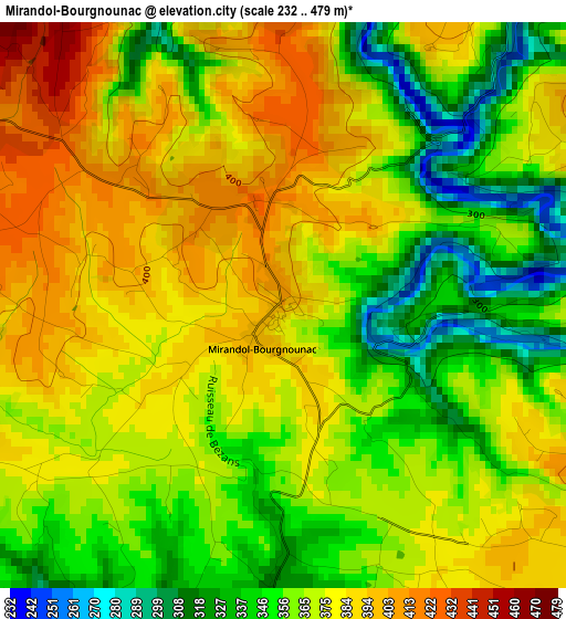 Mirandol-Bourgnounac elevation map