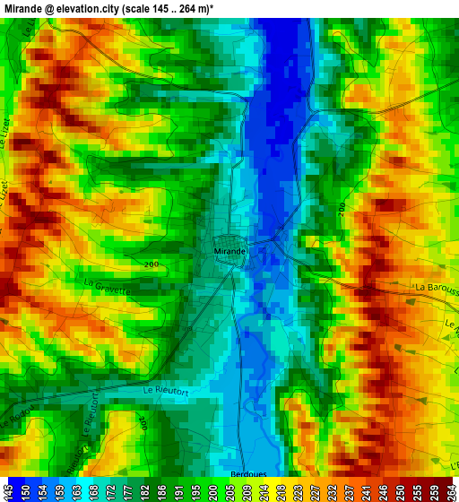 Mirande elevation map