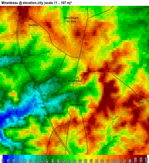 Mirambeau elevation map