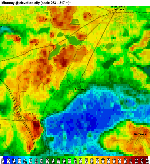 Mionnay elevation map