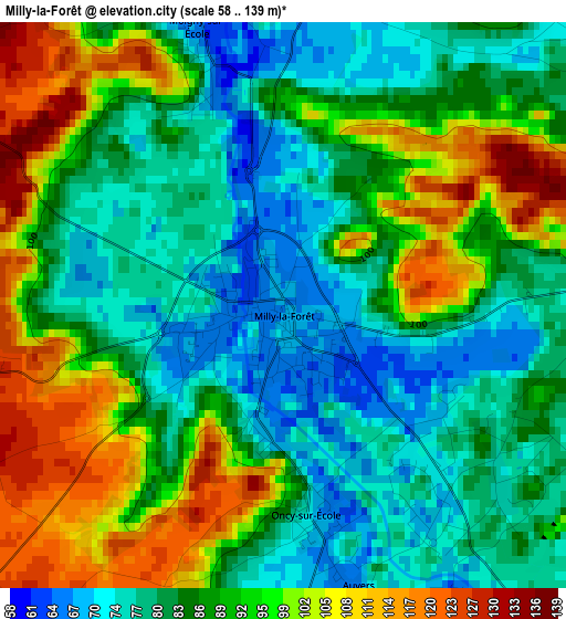 Milly-la-Forêt elevation map