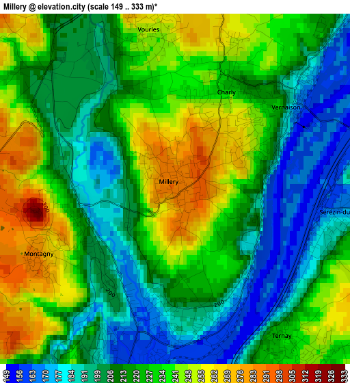 Millery elevation map