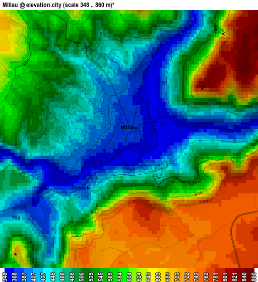 Millau elevation map