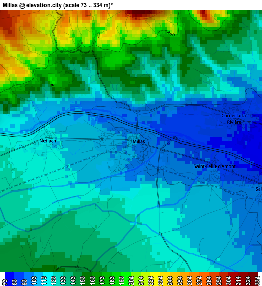 Millas elevation map