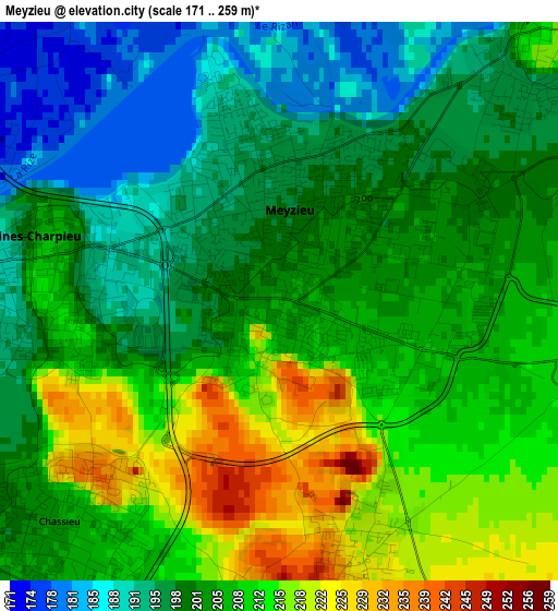 Meyzieu elevation map