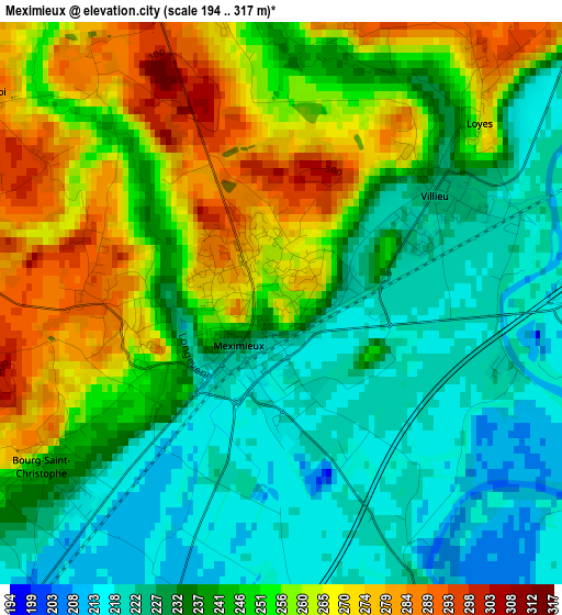 Meximieux elevation map