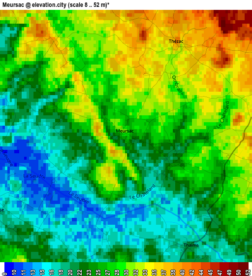 Meursac elevation map