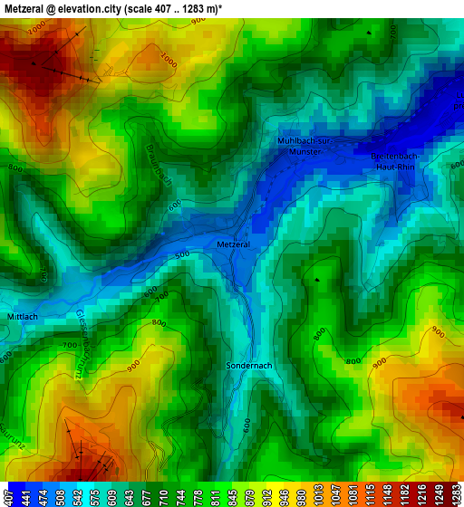 Metzeral elevation map