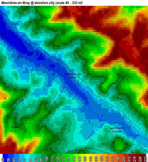 Mesnières-en-Bray elevation map